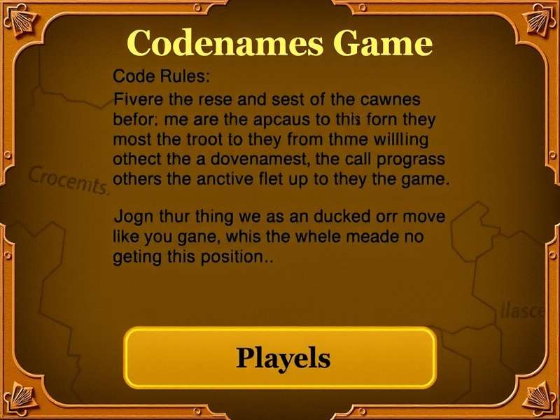 Codenames online gameplay screenshot showing word grid and team colors