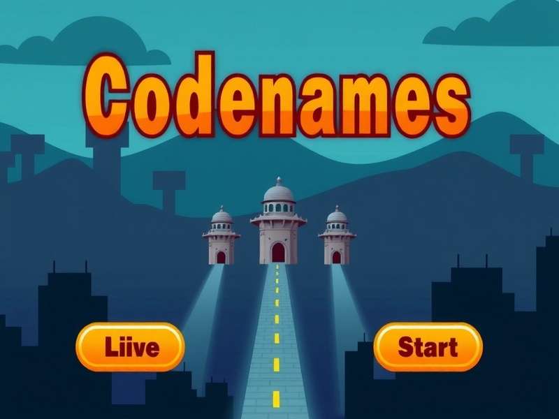 Codenames board game setup with word cards and key cards arranged on a table