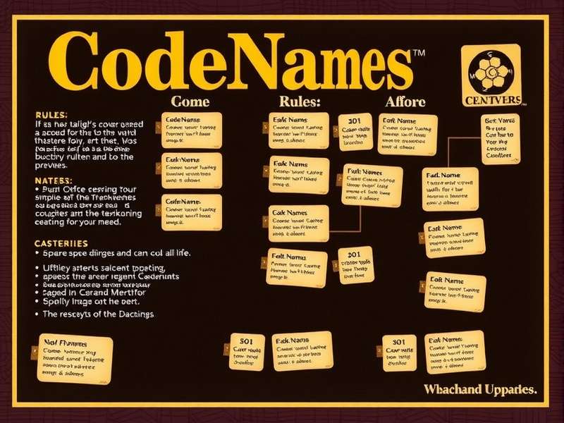 Codenames game setup with word grid and key card