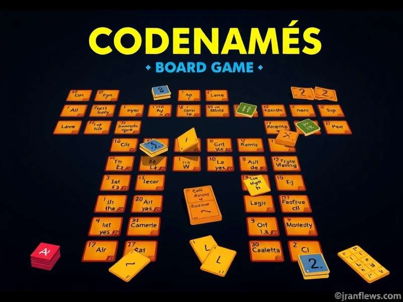 Codenames board game setup with cards and key card