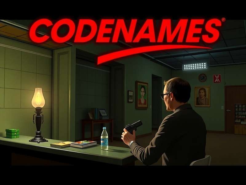 Close-up of Codenames word cards with creative clues