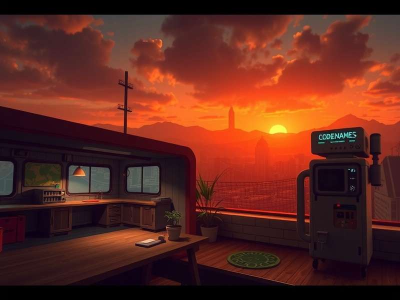 Codenames board game setup with cards and key map