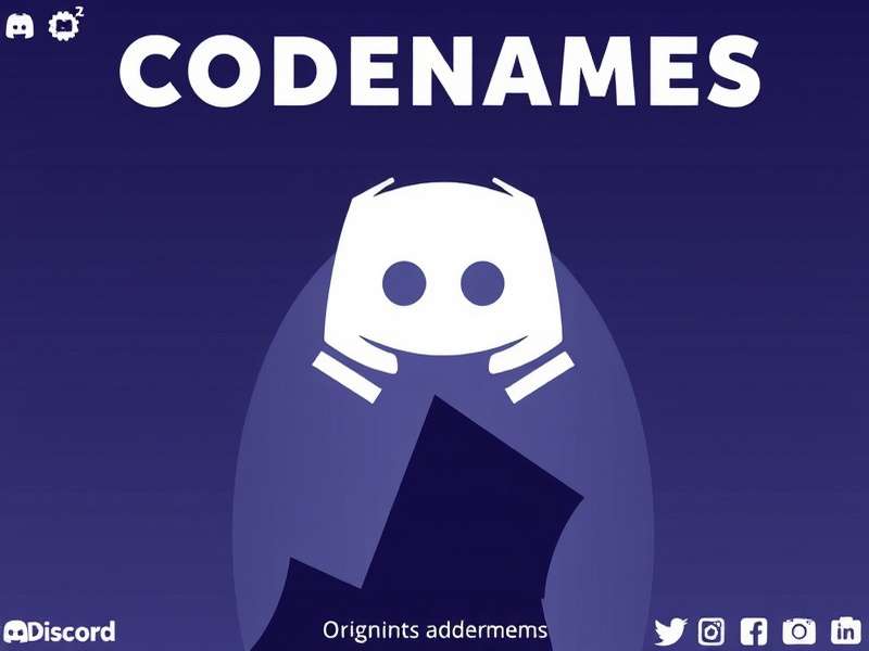 A vibrant screenshot of a Codenames game being played in a Discord voice channel with cards visible via screen share