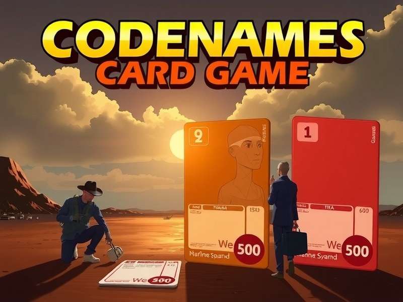 Codenames card game setup with blue and red agent cards, bystanders, and the assassin