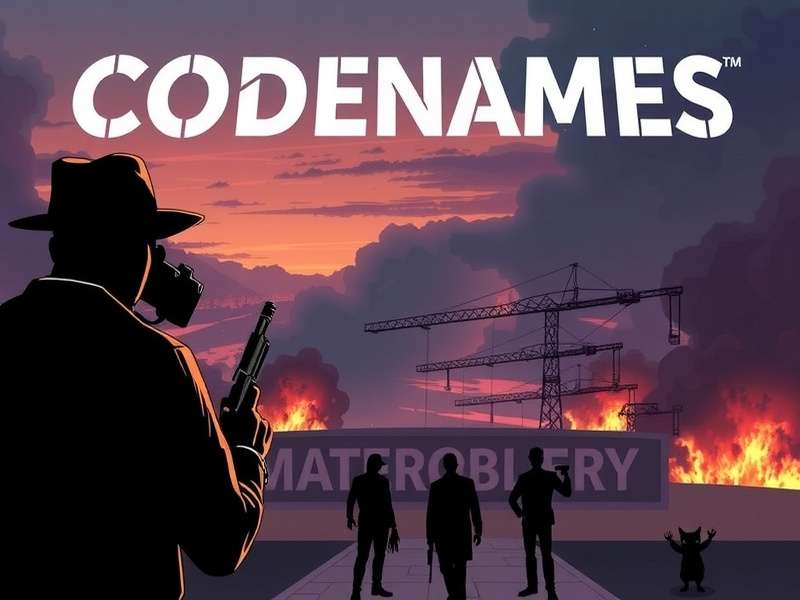 Codenames game board with word cards spread out