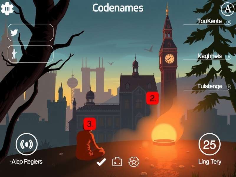 Codenames board game setup with colorful word cards and agent cards
