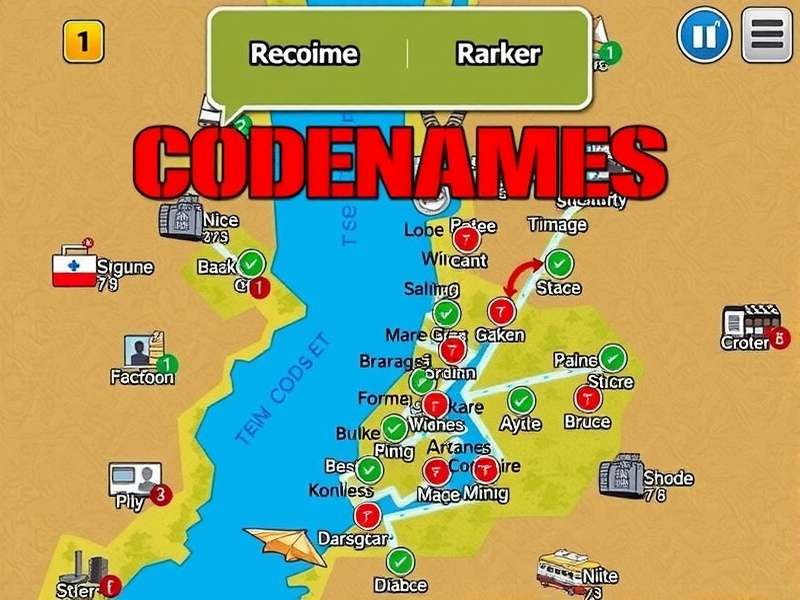 Codenames game board with red and blue agents and Spymaster cards