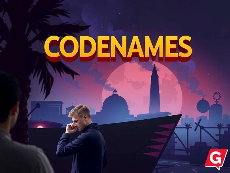 Codenames board game components spread on a wooden table with red and blue agents