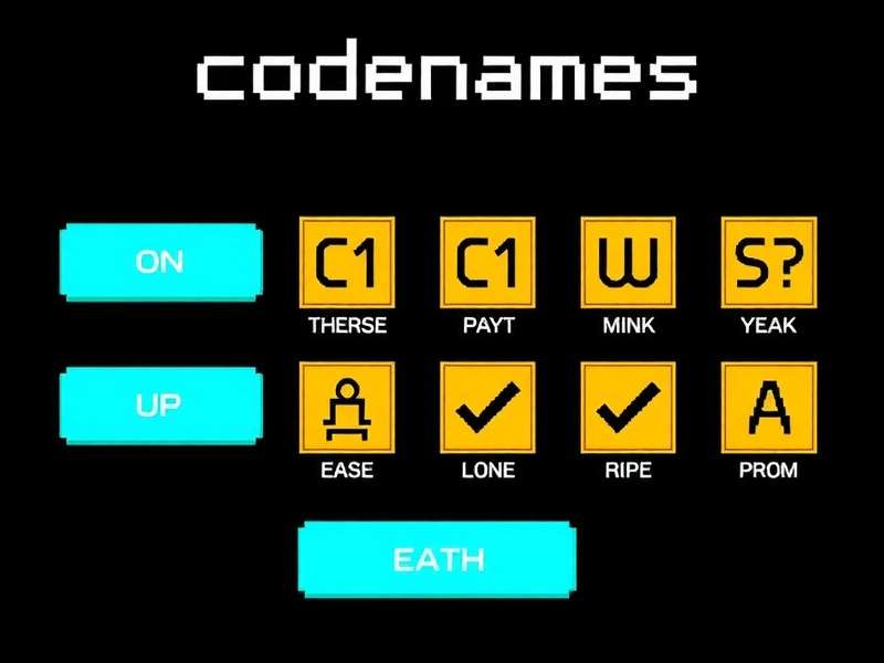 Codenames game board showing a 5x5 grid of word cards with agent positions marked for SpyMaster strategy